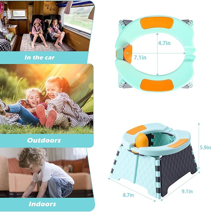 Portable Foldable Travel Potty for Toddlers, Kids Toilet Seat for Car, Camping, Indoor Outdoor - Splash-Proof Design, Easy Clean Training Seat with 30 Disposable Waste Bags (Blue) by Yszawmx