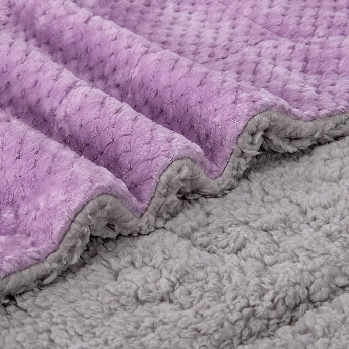 Fuzzy Sherpa Reversible Blanket for Baby, Soft Warm Cozy Coral Fleece Toddler, Infant or Newborn Reversible Blanket for Crib, Stroller, Travel, 40”×60”, Lavender