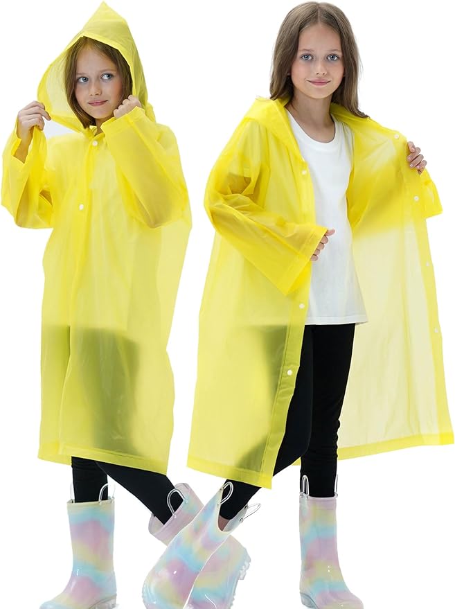 2 Pack Raincoats for Kids, Reusable Rain Ponchos with Hood and Sleeves Rain Coats for Boys and Girls