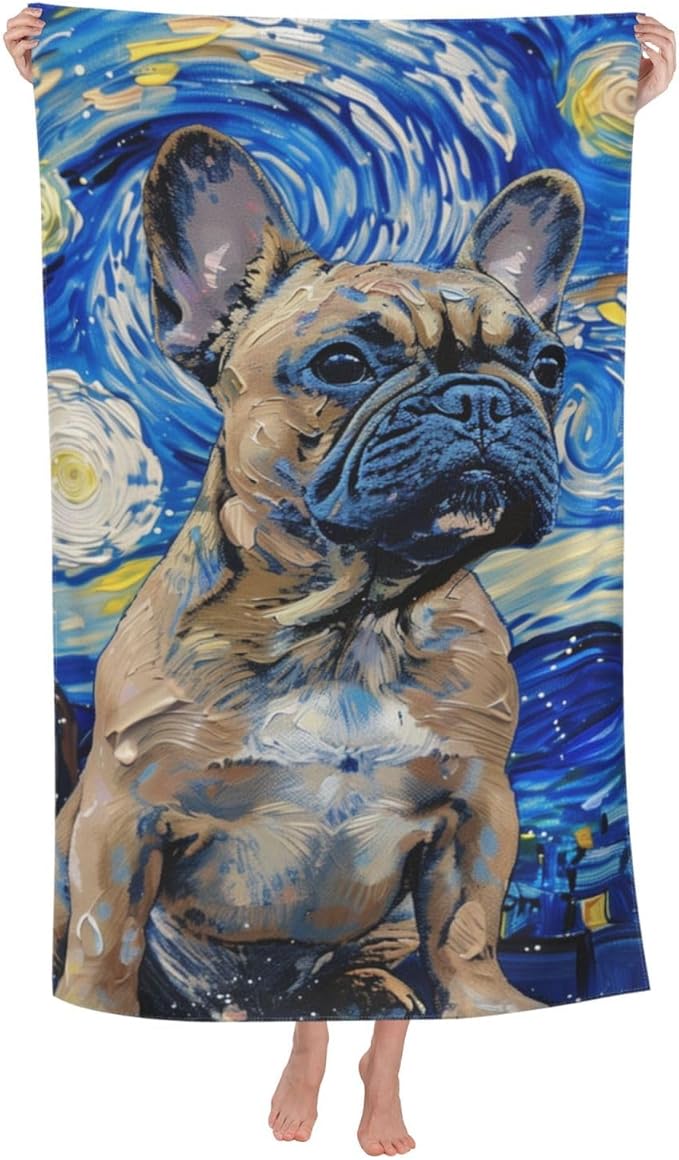 Microfiber Beach Towel, French Bulldog Beach Towels 32x52in,Quick Dry, Sand Free, Ultra Soft & Oversized Towel for Travel, Outdoor, Bathroom, Swimming - Ideal for Pool, Camping, Yoga, or Gift Decor