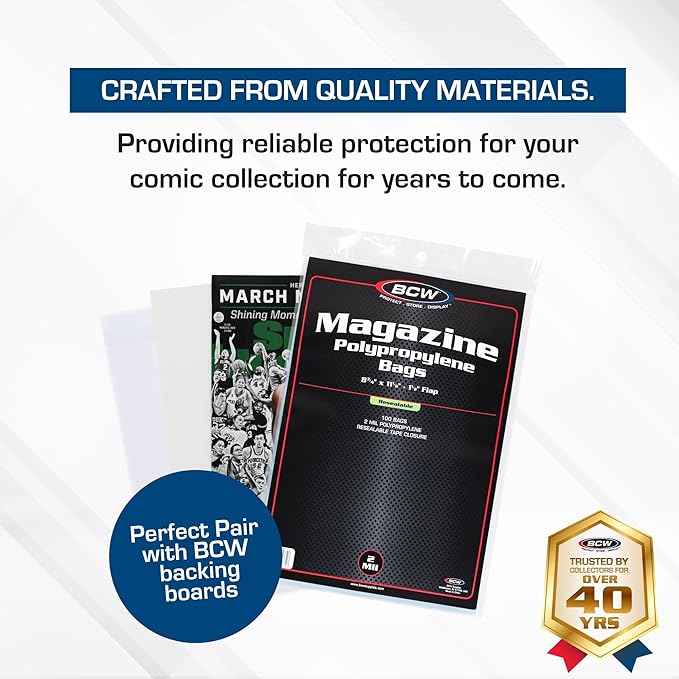 BCW Resealable Magazine Bag - 500 ct | Acid-Free, Clear Polypropylene Sleeves for Archival-Quality Storage of Collectible Magazines | Protect and Showcase Your Valuable Comic Book Collection