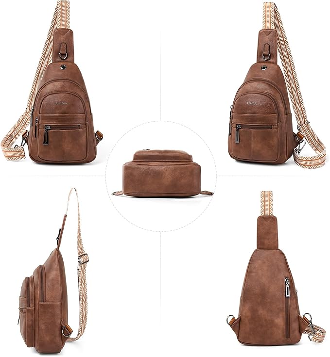 7L Sling Bag for Women Vegan Leather Crossbody Purse Chest Bags Fashionable Trendy Fanny Pack with Travel, Brown