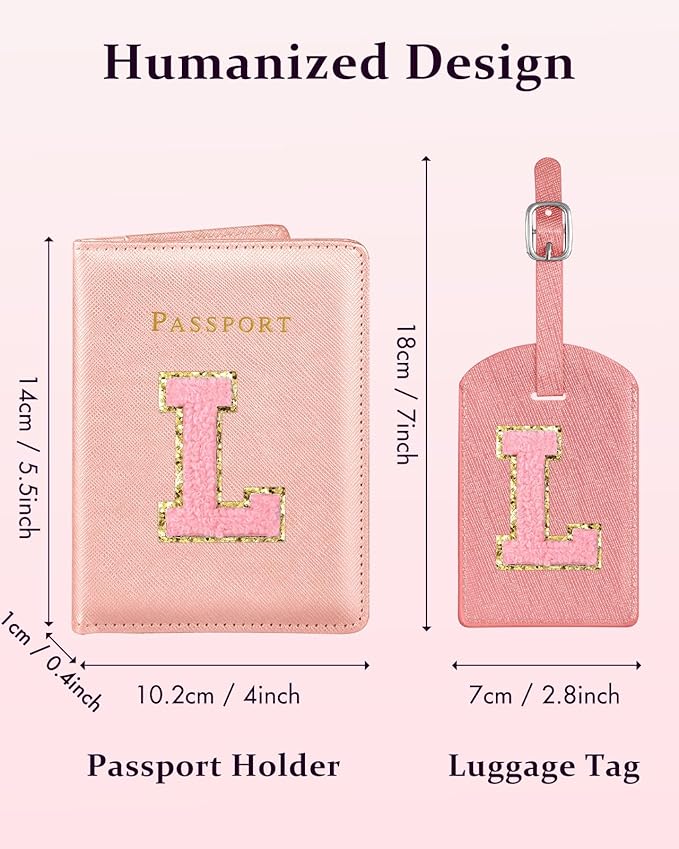 Slohif Passport Holder Initial Lugguage Tag Set Suitcase Cover Wallet Case for Travel Women - Leather Letter Passport Book Personalized Organizer Card Protector Sleeve Essentials Slim Carrier Red L