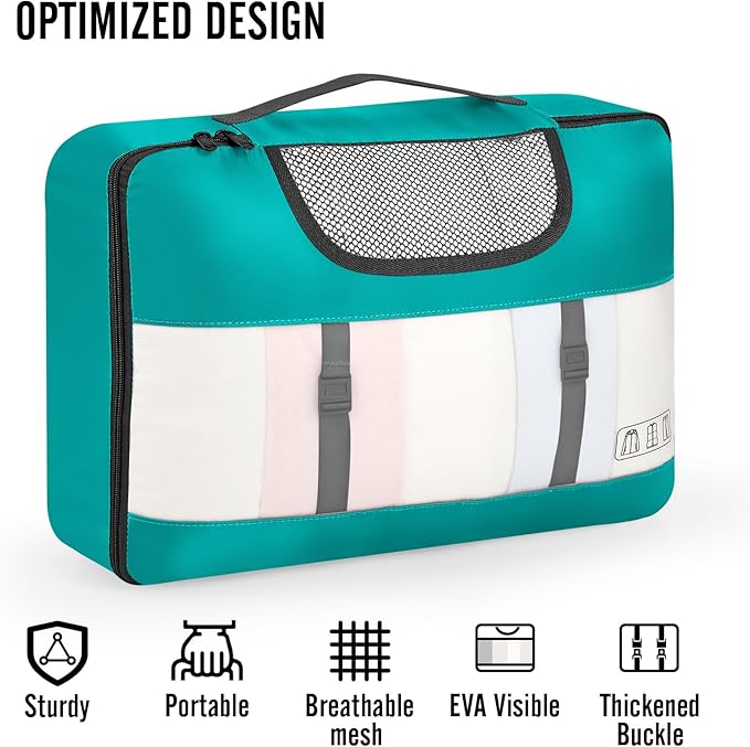Veken 10 Set Packing Cubes for Toddler & Kids, Airplane Travel Essentials, Beach Vacation & Road Trip Suitcase Organizer Bags Set for Luggage, with Hanging Toiletry & Shoe Bag