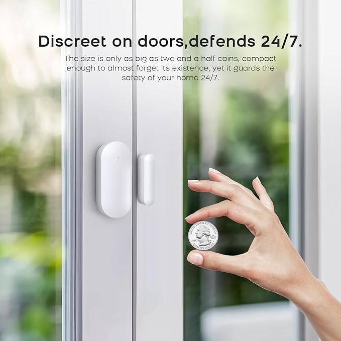 Door Alarm Window Sensors, Door Open Alarm Long Battery Life Wireless for Security Real-Time Notification WiFi Contact Sensor App Control No Monthly Fee, White