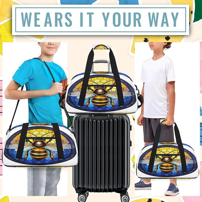 Travel Duffle Bag for travel duffle bag sports Girls Boys Kids Honey Animal Bee Lightweight Overnight Sleepover Weekender Bags Small Dance Gym Sport Bag Teens Carry-On Size Workout Bag