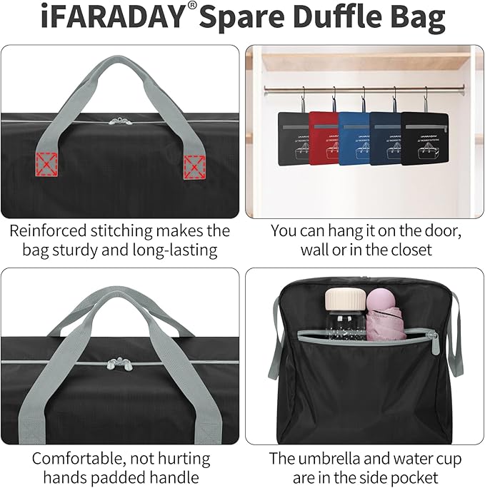35L Small Foldable Duffle Bag - 22 inch Lightweight Spare Storage Bag for Travel(Black)