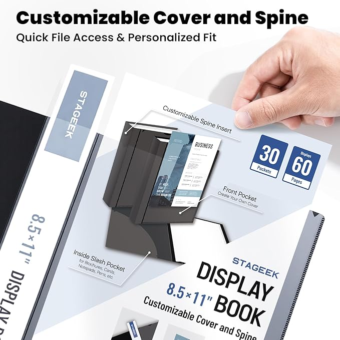 30-Pocket Portfolio Binder Display 60 Pages, 8.5x11 Binder with Plastic Sleeves, Art Portfolio Folder with Clear Sheet Protectors, Presentation Book for Artwork, Document Organizer