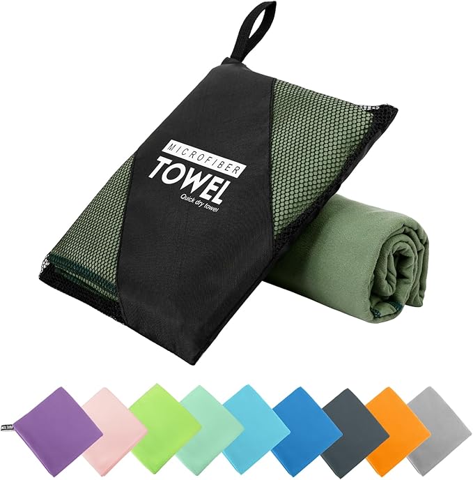 Microfiber Travel Towel, Soft Lightweight Quick Dry Towel, Super Absorbent Compact Travel & Sports & Beach Towels for Camping, Backpack, Gym, Swimming, Yoga, Hiking (XS:12"×24" -Olive Green)