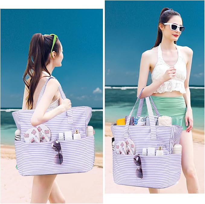 LEDAOU Beach Bag Waterproof Sandproof Women Beach Tote Pool Bag with Zipper for Swim Gym Grocery Travel with Wet Pocket | Sandproof, with Zipper, for Gym, Grocery, Travel, with Wet Pocket