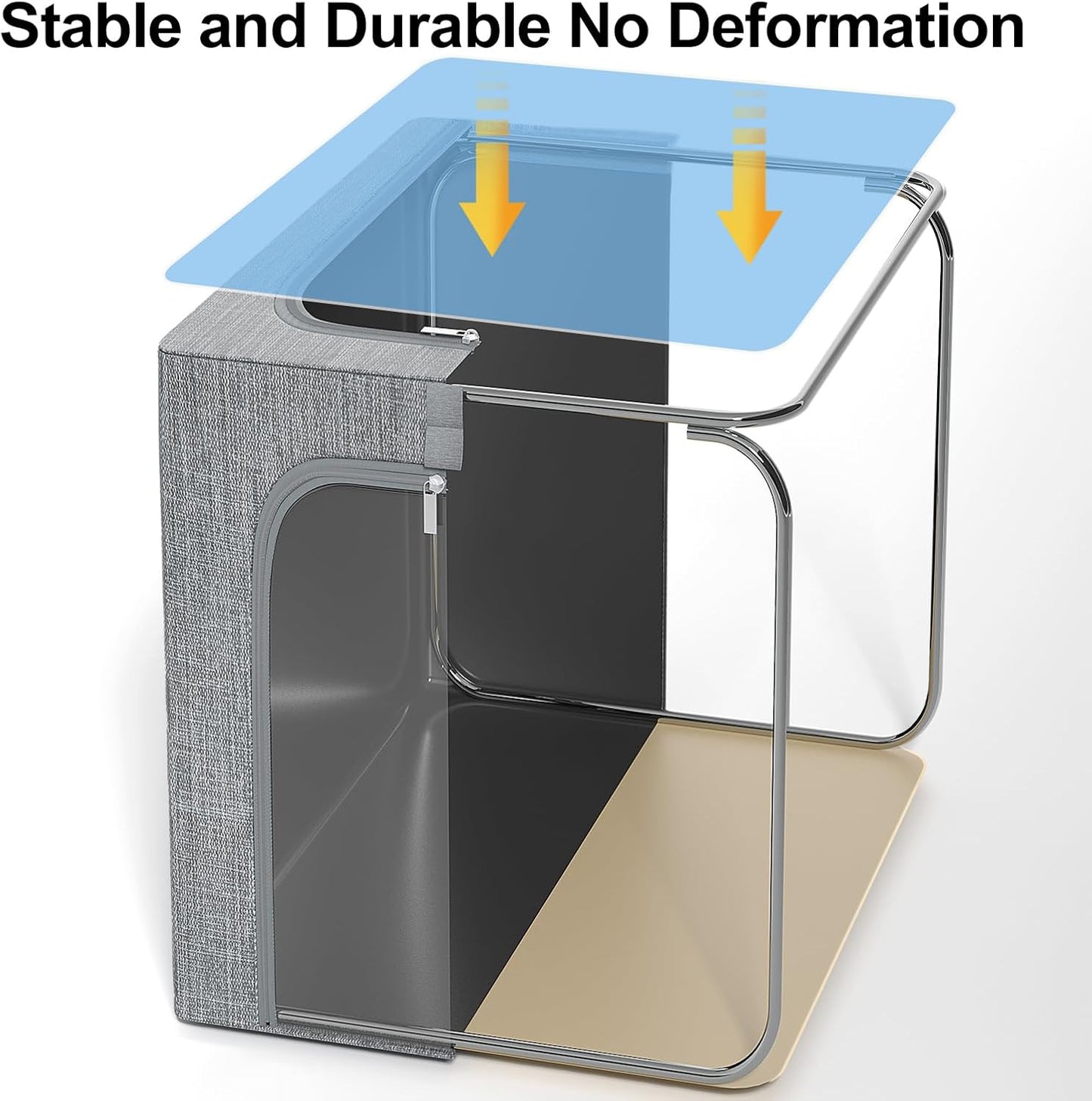 GoMaihe Clothes Storage Bins Metal Frame: 55L Extra Large Stackable Closet Storage Bin with Lid & Clear Window, Heavy Duty Blanket Box for Winter Coats Comforters (Fits Deep Closet 6-Pack)