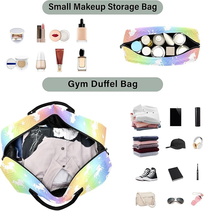 Unicorn Quilted Travel Bags Weekender Duffle Bags With Toiletry Bag Carry on Overnight Duffels Yoga Gym Bag for Airplanes Business Sports