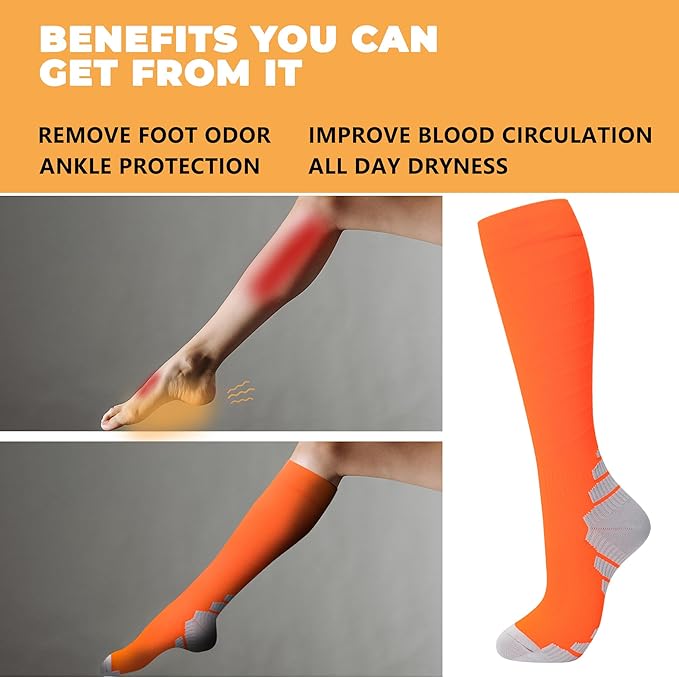 fenglaoda 3 Pairs Compression Socks for Women & Men Knee High Nurse Pregnant Cute Medical Running Travel Athletic