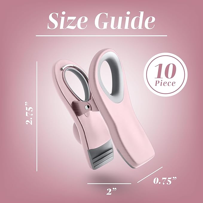 COOK WITH COLOR Bag Clips with Magnet- Food, Chip, Bag for Food Storage with Airtight Seal Grip for Bread, Snack and Food Bags (Pink, Pack of 10)