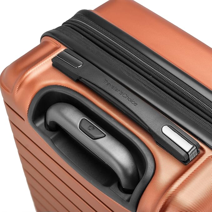 Traveler's Choice Archer Polycarbonate Hardside Spinner Luggage Set, Tie Down Straps, Orange, Carry-On 21-Inch