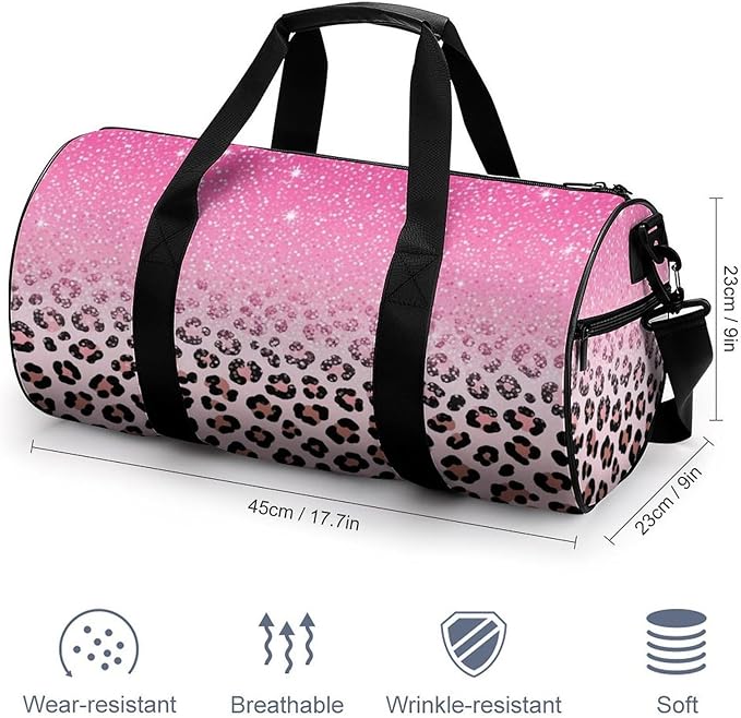 Weekender Carry on Beach Yoga Overnight Luggage Bag Gym Sports Travel Workout Bag Overnight Bags (Pink Glitter Sparkles Cheetah Leopard Print)
