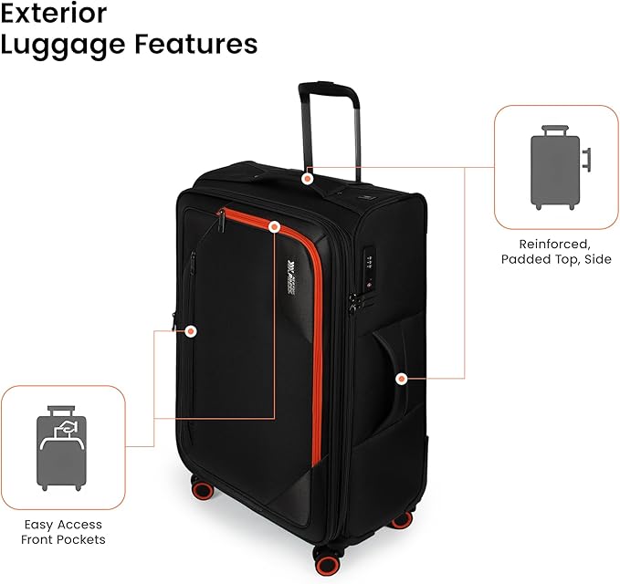 28 inch Luggage with Spinner Wheels,Large Softside Expandable 20% Checked Luggage w/TSA LOCK,Lightweight Durable Rolling Luggage for Men/Women（Black,28in）
