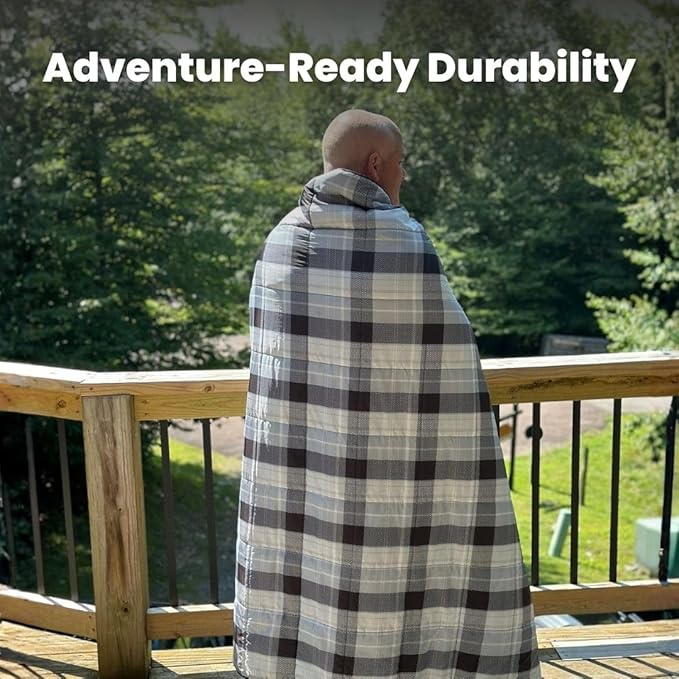 ROAM Weatherproof Sherpa Fleece Blanket - Durable Recycled Ripstop Exterior, Eco Insulation, Compact Travel Design, Machine Washable, All-Season Outdoor & Indoor Blanket, 75" x 52" (Artic Hex)
