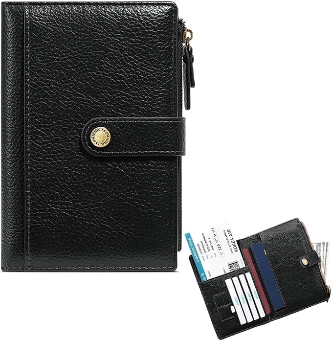 Slim RFID Blocking Passport Holder Wallet,PU Leather Travel Card Organizer,Lightweight Passport Case for Women Men (Black)