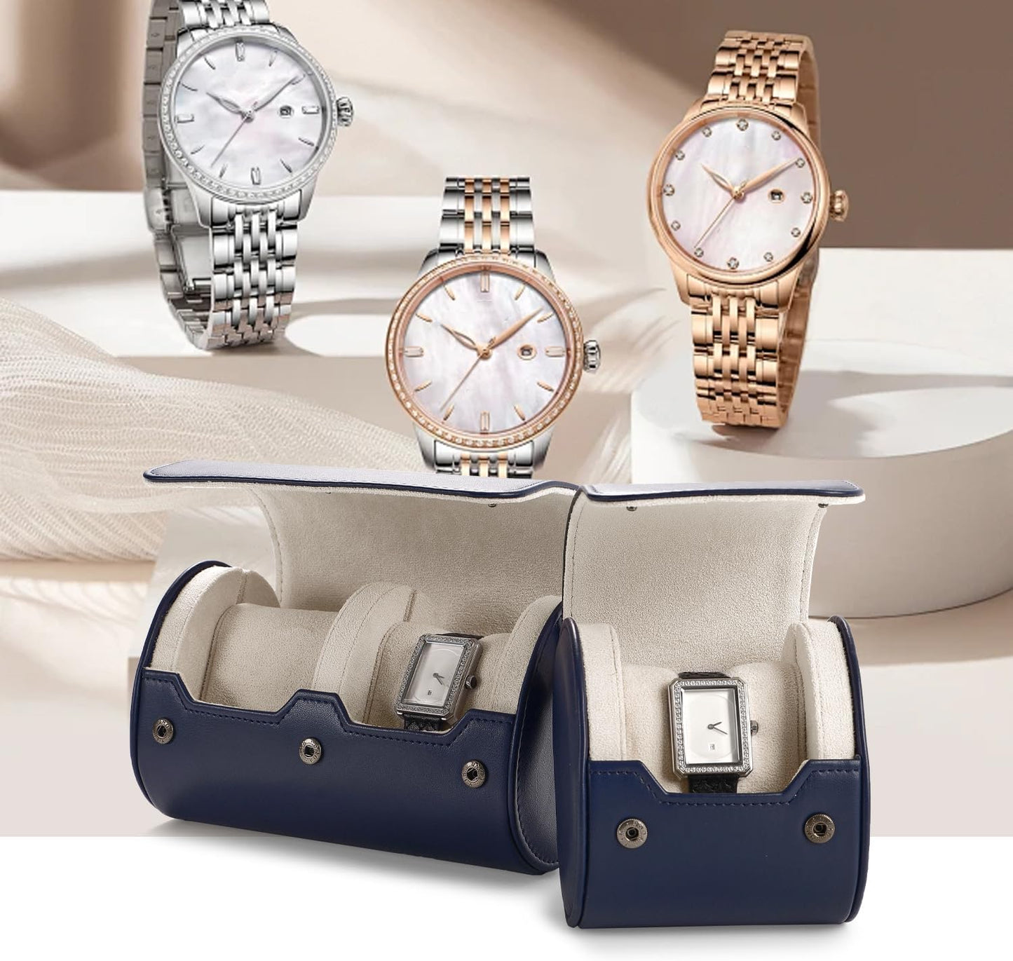 Oirlv PU Leather Watch Box for Mens Watch Organizer Case Jewelry Gift Box for Birthday Fathers Day Anniversary(2 slots, Royal Blue)