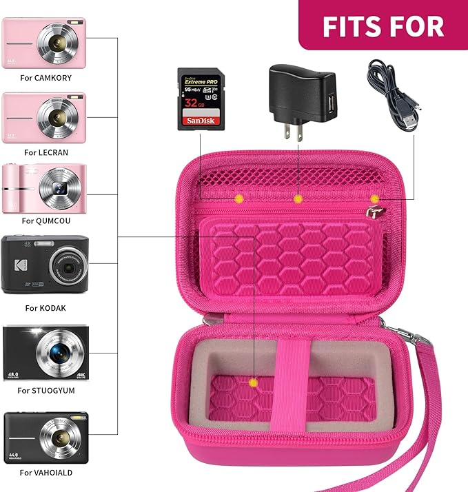 Comecase Carrying & Protective Case for Digital Camera, for CAMKORY/for Kodak Pixpro/for Canon PowerShot ELPH 180/190 / for Sony DSCW800 DSCW830 Cameras for Travel - Rose Red