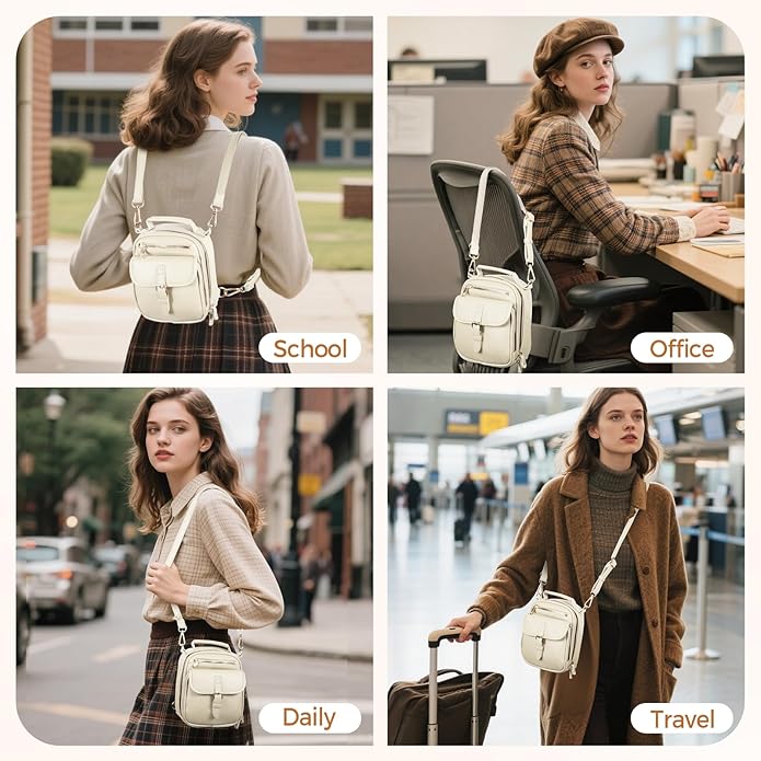Vegan Leather Crossbody Bag for Women with 2 Straps, Small Messenger Bag with Anti Theft Zipper Pocket Vintage Shoulder Bag