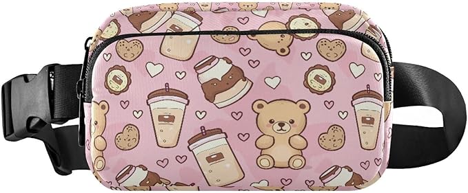 Kawaii Bear Chocolate Milk Fanny Pack for Women Men Water Resistant Fashion Waist Packs with Adjustable Strap Belt Bag for Travel Workout Jogging Hiking 21219058