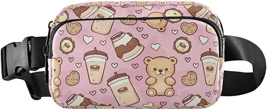 Kawaii Bear Chocolate Milk Fanny Pack for Women Men Water Resistant Fashion Waist Packs with Adjustable Strap Belt Bag for Travel Workout Jogging Hiking 21219058
