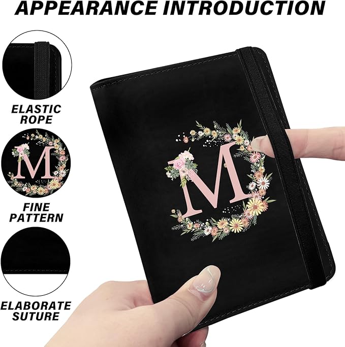 Cute Passport Holder and Holder Combo Passport Cover with RFID Blocking Women Men Compatible Wallet Credit Card Protector (Initial Monogram-M)