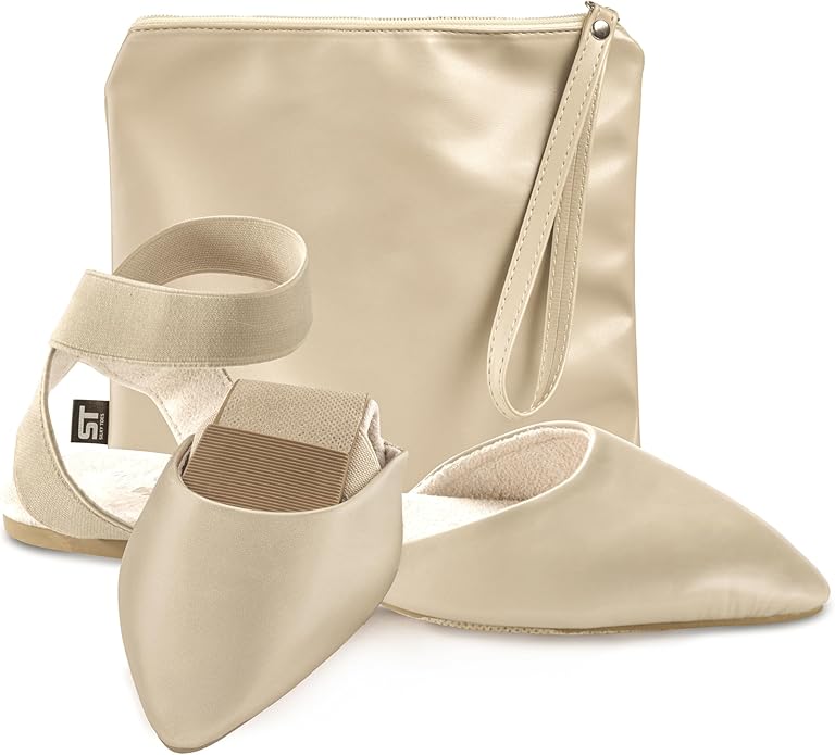 Silky Toes Foldable Flats for Women | Ankle Strap Dress Shoes with Purse for Weddings, Events, & Parties