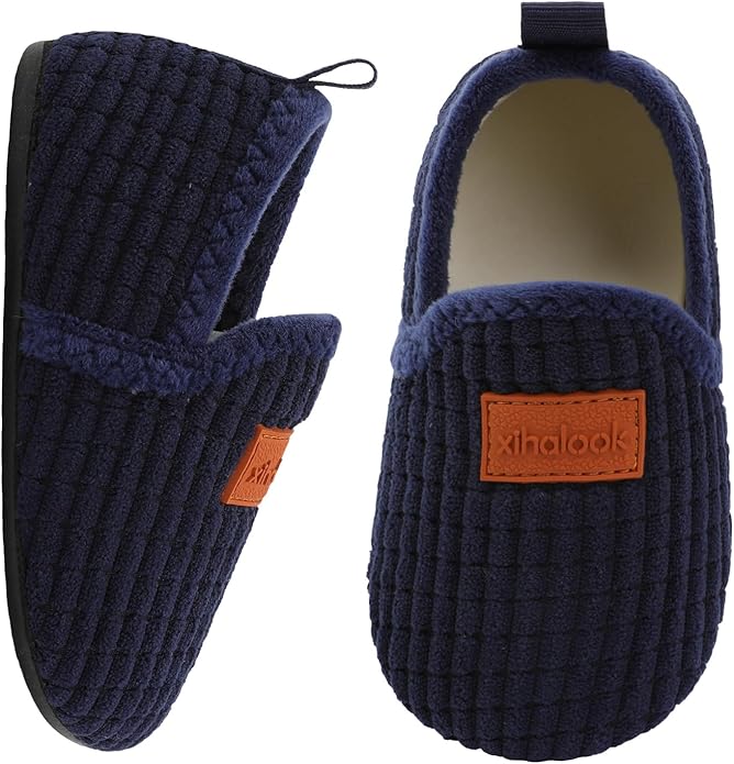 XIHALOOK Toddler Boys Girls House Slippers with Microfleece Lining Cozy Household Shoes Non-slip for Kids