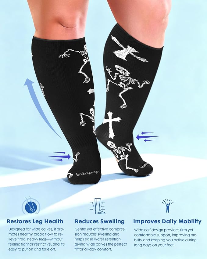 Wide Calf Compression Socks for Women - 3-Pair Plus Size 20-30mmHg Ankle Support Easy on off Socks for Travel Nurse