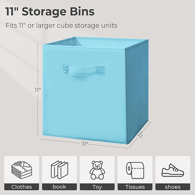 11 Inch Fabric Storage Cubes, Sturdy Foldable Storage Bins, Heavy Duty Cube Organizer for Clothes, Blankets, Shelves, Closets, Bedroom, Living Room, Multi-Color, 7 Pack