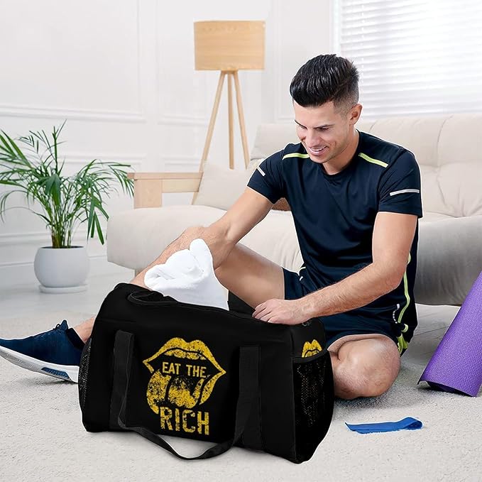 Eat The Rich Duffle Bag Gym Bag for Workout Travel Tote with Detachable Straps