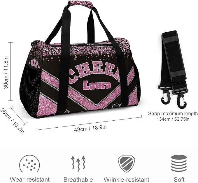 Personalized Cheer Bag Gifts for Girls Sport Cheerleading Gym Travel Duffel Bag Overnight Weekender Bags with Name (Pink)