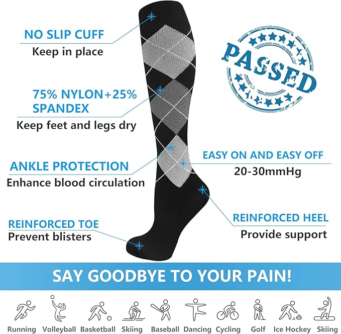 bropite Flora Compression Socks for Women & Men-Knee high 6 Pairs 20-30mmhg Support Running Nurse Travel