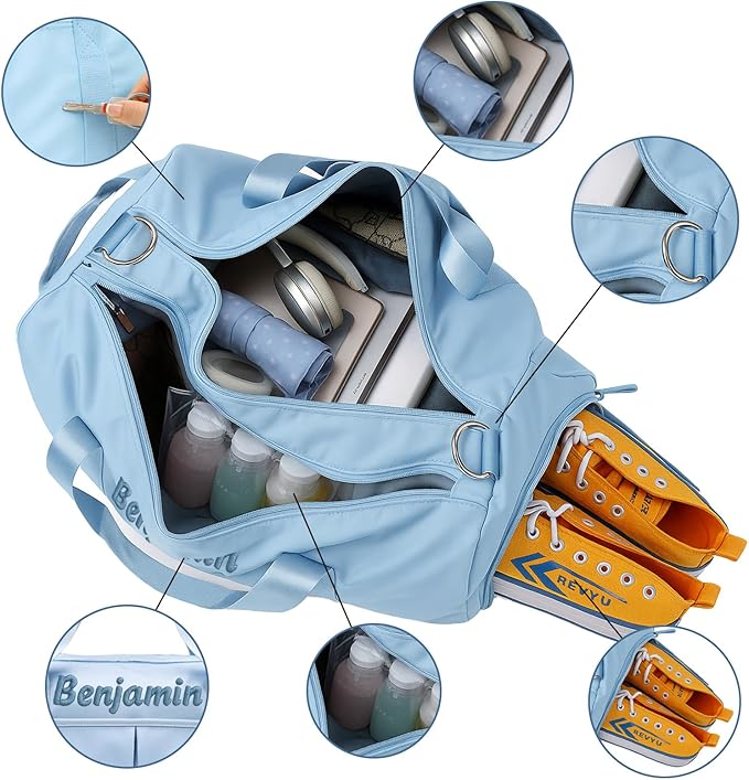 Personalized Travel Duffle Bag for Women with Embroidered Name Custom Sport Gym Bag with Shoe Compartment Weekender Overnight Tote Luggage Bag Customized Gifts for Birthday Gray
