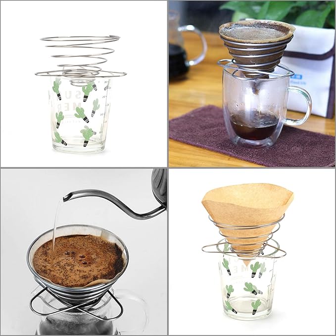 SUEIANNMN Collapsible Pour Over Coffee Dripper Filter Holder, 1-2 Cups, Folding Stainless Steel Reusable Coffee Cone Filter Portable Compact for Office Home Travel Picnic Camping Helix Style