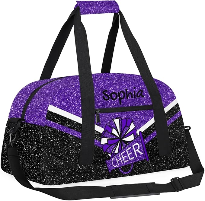 Personalized Purple Glitter Cheer Bag for Cheerleaders, Custom Sport Gym Bag Dance Bag Travel Duffle Bag Cheerleading Gifts for Women