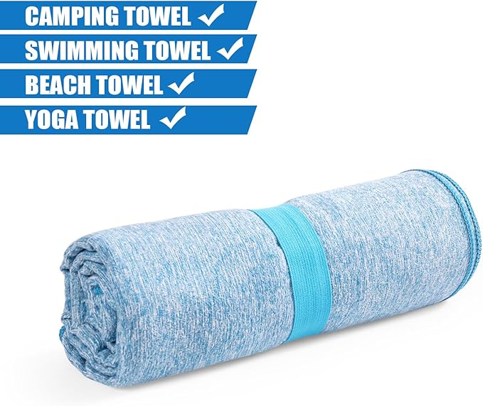 Quick Dry Microfiber Camping Towel, Large Towel for Beach Travel Gym Body Sweat Hiking Yoga Swimming Pool(Blue, 31.5X70 Inch)