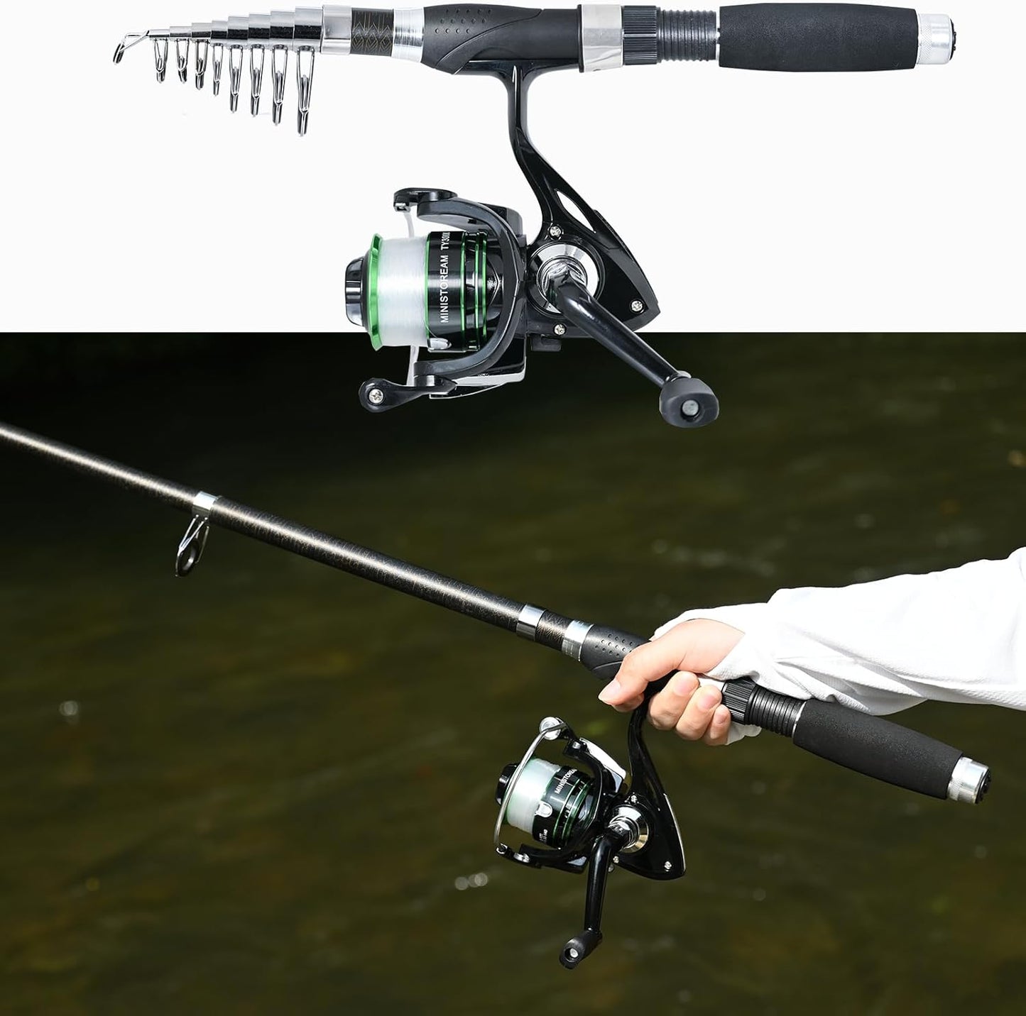 Fishing Pole Combo,2PCS 6.89ft Carbon Fiber Fishing Rods,Spinning Reels 170Pcs Worm Lure Kit Texas-Rigs-for-Bass Carrier Bag for Travel Freshwater