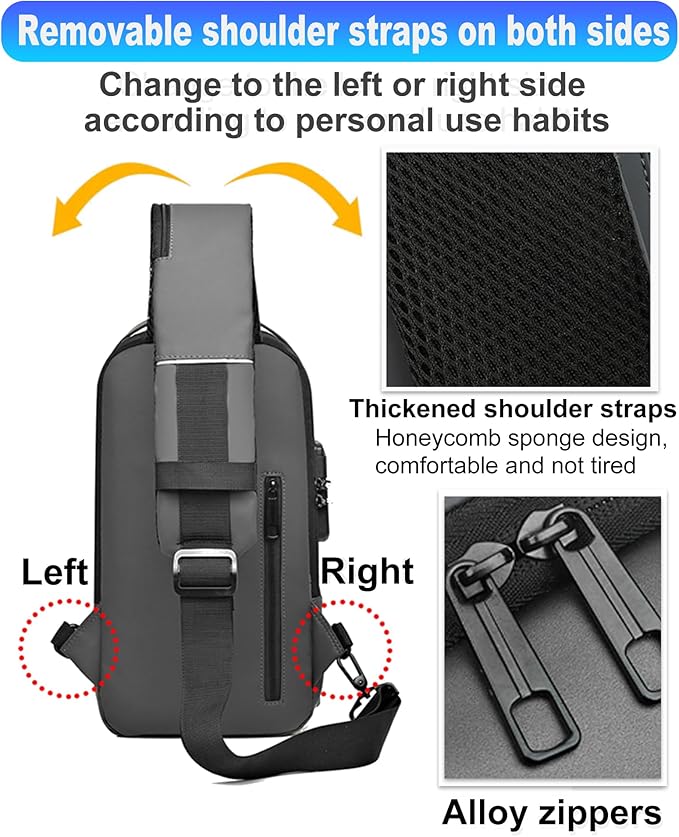 Sling Bag for Men Anti-Theft USB Crossbody Backpack Waterproof Chest Daypack | Anti-Theft, USB, Waterproof