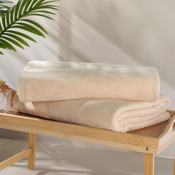 Mixweer 2 Pcs Oversized Bath Towels, 40 x 80 Inch Giant Microfiber Jumbo Bath Sheets Ultra Soft Bathroom Microfiber Quick Dry Absorbent Shower Towels for Spa Camping Beach (Light Khaki)