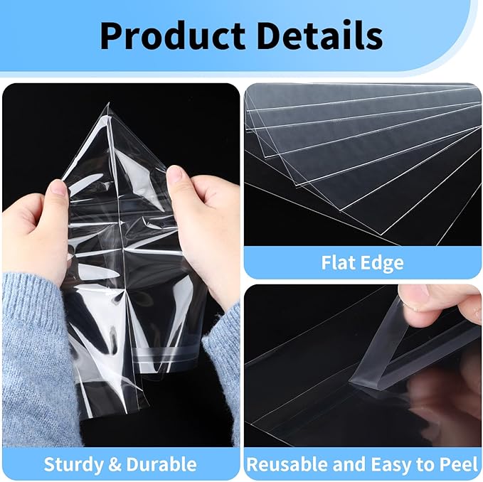 50 Pack Cellophane Bags 6x9 - Acid Free 1.57 mil (Single Side) Thick Heavy Duty Poly Bags 6x9 Self Adhesive Clear Paper Sleeves Protector Clear Plastic Sleeves for Photo Paper Cardstock