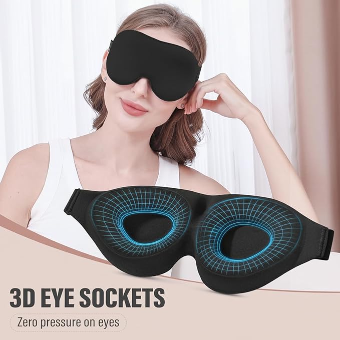 Sleep Mask for Side Sleeper, 3D Complete Light Blocking Sleeping Eye Mask, Soft Breathable Eye Cover with Hair-Tangle-Free Symmetrical Strap, Zero Pressure Blindfold for Women & Men