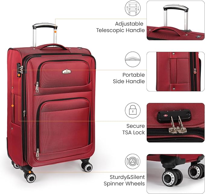 30'' Large Softside Suitcase,Expandable 15% Luggage,w/Double Spinner Wheels w/Combination LOCK,Lightweight Travel Suitcase for Travel（Red,30in）