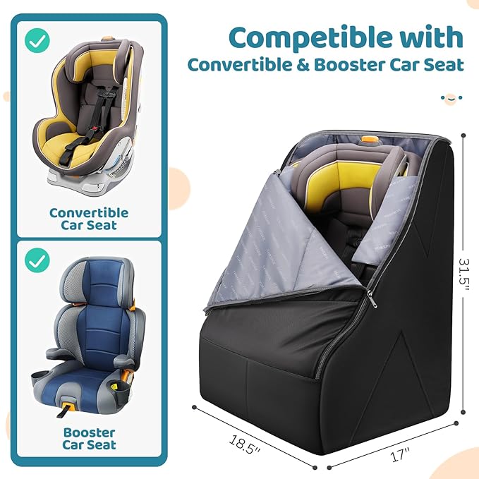 YOREPEK Car Seat Travel Bag for Airplane, Heavy Duty Car Seat Bags for Air Travel, Large Car Seat Carrier for Airport with Padded Shoulder Strap, Sturdy Travel Carseat Cover for Airplane, Black