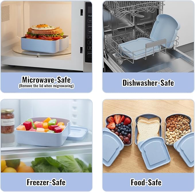 Toast-Shaped Bread Box Container, Microwave-Safe Sandwich & Bread Storage Box, Portable Compact Bread Keeper Lunch Box for Camping, Durable Plastic Food Storage Container(Blue)