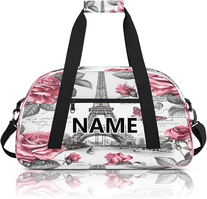 Paris Mini Gym Bag 18 inch for Women Men Waterproof Custom Romantic Eiffel Tower Travel Duffel Bag Carry On Overnight Tote Nurse Bag for Work Fitness Hiking