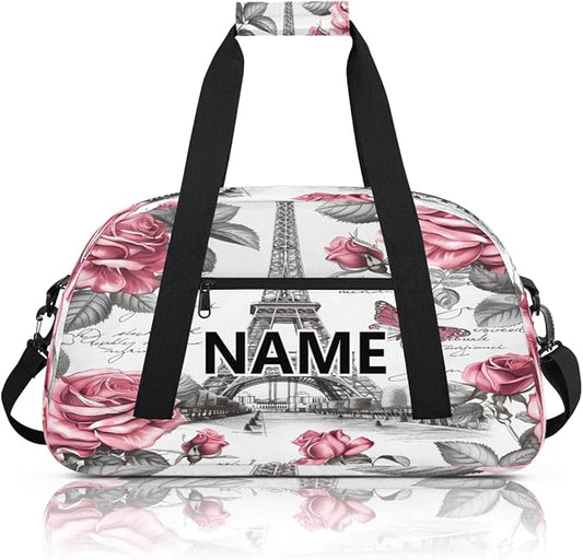 Paris Mini Gym Bag 18 inch for Women Men Waterproof Custom Romantic Eiffel Tower Travel Duffel Bag Carry On Overnight Tote Nurse Bag for Work Fitness Hiking